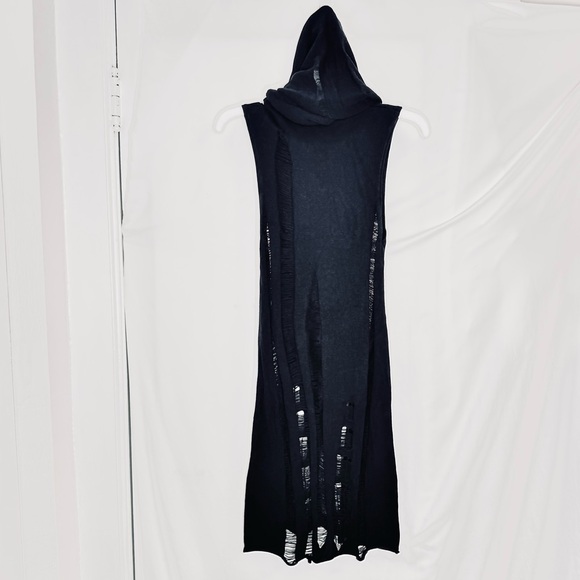 Dolls Kill Widow Black Hooded Distressed Knit Sleeveless Dress - Picture 5 of 7